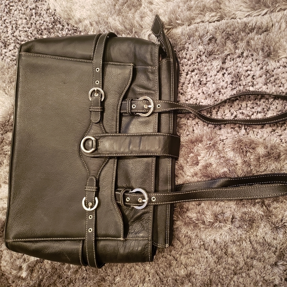 Siamod Briefcase Shoulder/Hand Bag Black Leather